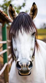 close- a white horse with a curious expression photo
