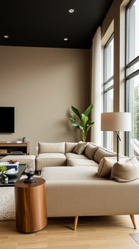 contemporary living room with a beige sectional sofa photo