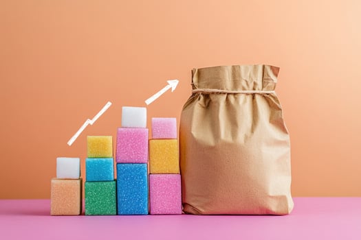 Sugar consumption increasing shown with sugar cubes forming a growth chart photo