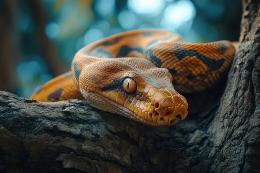 Orange snake resting on a branch in nature photo