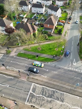 Aerial View of Bedford City of Bedfordshire, England UK During Windy and Cloudy Day. April 5th, 2024. High Angle Footage Was Captured with Drone's Camera. photo