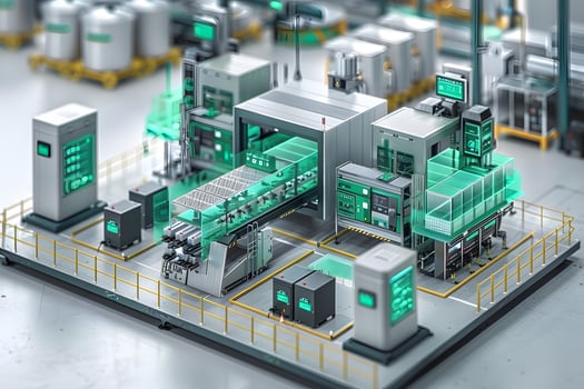 Futuristic Automated Factory with Advanced Technology and Robotics for Industrial Design and Innovation photo
