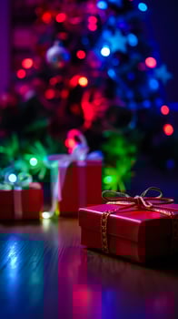 red gift box with a gold ribbon photo