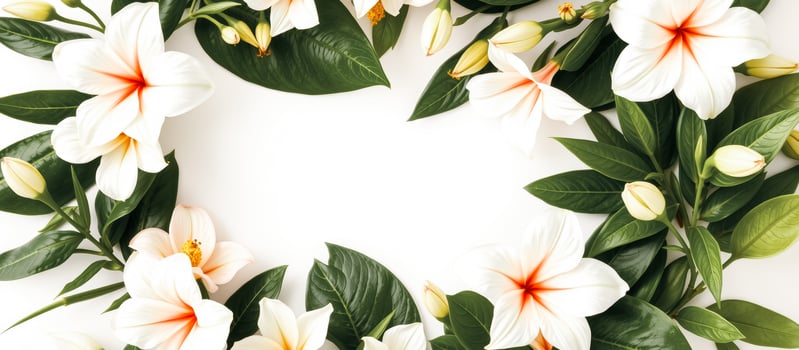 white flowers with centers form a heart on a white background photo