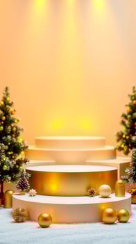 gold christmas podium with festive decorations photo