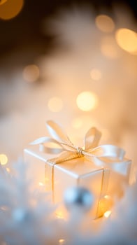 white gift box with a satin ribbon photo