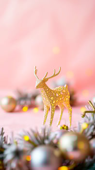 sparkly golden deer figurine against a soft pink background photo