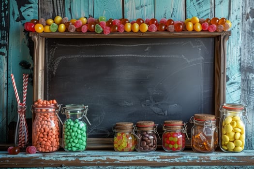 A chalkboard with candy and candies on it photo