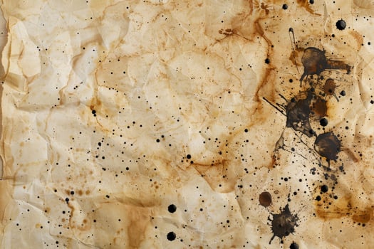 A dirty old paper with black spots and stains photo