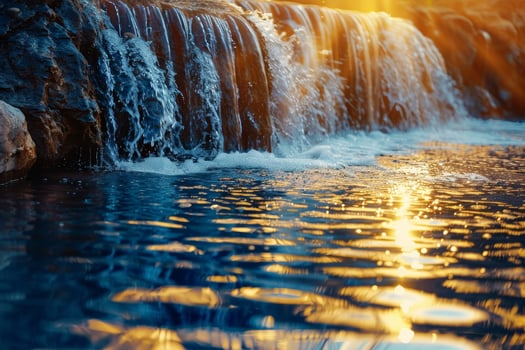 Waterfall at sunset in the pool photo
