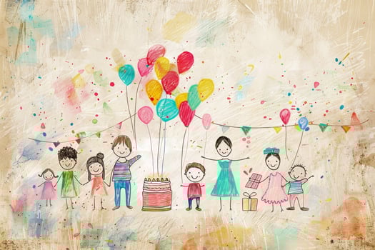 Happy birthday party with kids and balloons photo