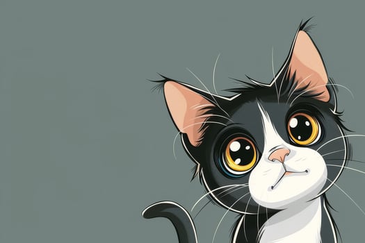A black and white cat with big eyes photo