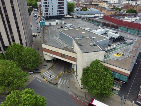 An Aerial View of Buildings at Central Bristol City of Southwest of England, United Kingdom. May 27th, 2024. The High Angle Footage Was Captured with Drone's Camera from High Altitude. photo