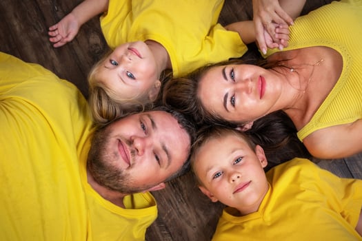 Portrait of a happy family top view photo