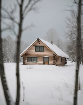 A log cabin in the snow photo