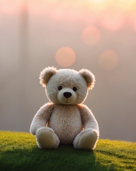 A teddy bear sitting on the grass photo