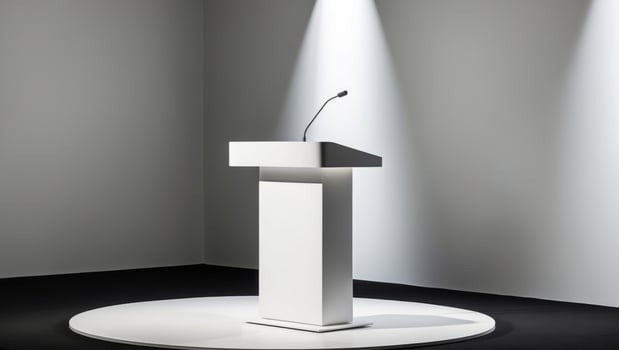 A podium with a microphone in front of it photo