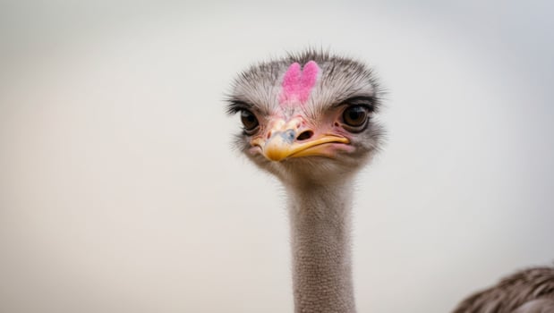 An ostrich with a pink nose and pink eyes photo