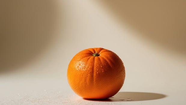 An orange is sitting on a white surface photo