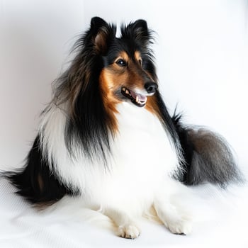 A collie dog sitting on a white background photo