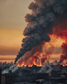 A large fire is burning in the city photo