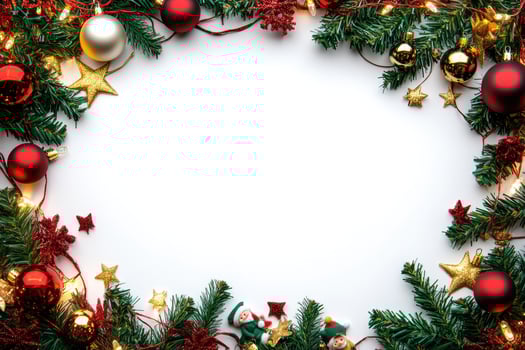 Festive Christmas Decorations with Pine Branches and Ornaments photo