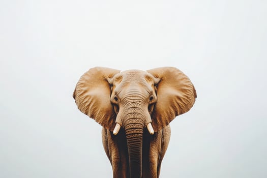 A majestic elephant stands isolated, emphasizing its grandeur and strength. The minimalistic background highlights its features and creates a sense of serenity and calm. photo