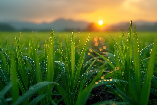 Serene Sunrise Over Dewy Greenfield Nature's Morning Beauty and Fresh Start photo