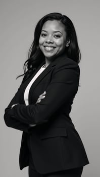 A stylish portrait depicts an ambitious Black businesswoman beaming proudly as she embodies entrepreneurial success photo