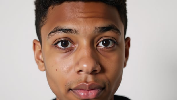 Closeup portrait of a surprised teenage boy with an African heritage photo