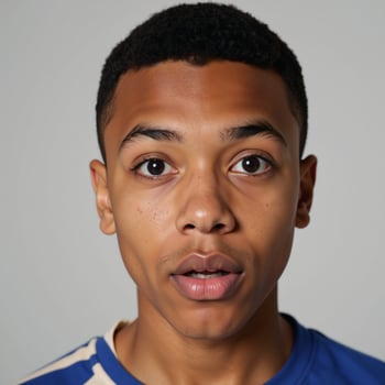 Closeup portrait of a surprised teenage boy with an African heritage photo