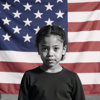 An image featuring an AfricanAmerican girl facing an American flag symbolizing diversity during elections photo
