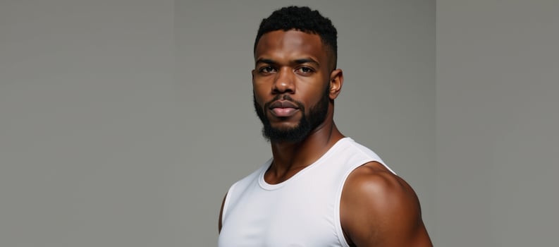 A powerful portrait showcases an accomplished African American football player with confidence photo