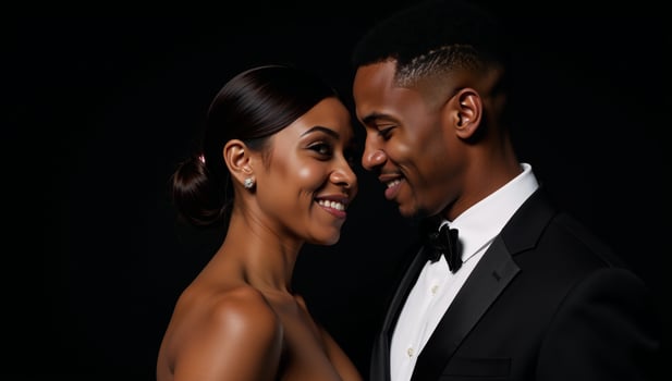 Against a backdrop of pure black an isolated AfricanAmerican couple dates photo