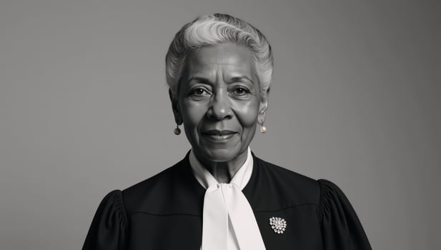 Portrait of an elderly AfricanAmerican woman wearing a lawyers robe photo