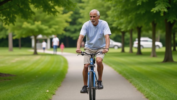 AfricanAmerican Senior Man Cycling Through Park photo