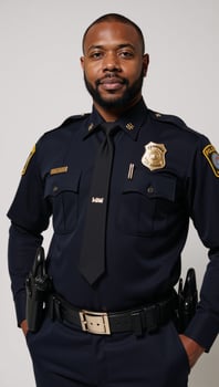 Portrait showcasing a proud and confident AfricanAmerican male police officer in his uniform photo