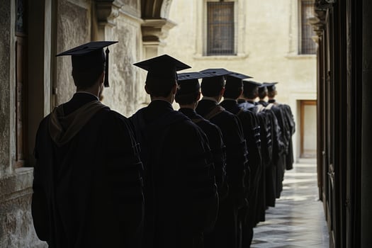 Graduates walking in line at university ceremony photo