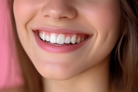 Closeup of a young woman smiling showing her perfect teeth photo