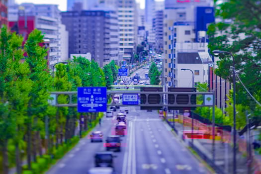 A miniature cityscape at the urban street in Tokyo tiltshift photo