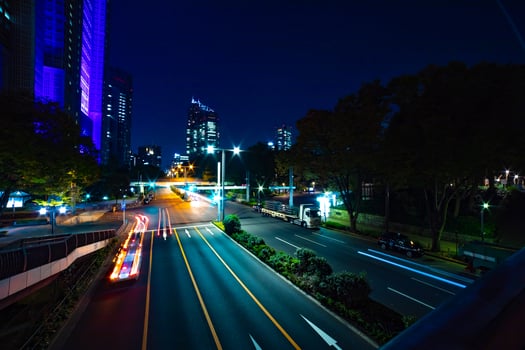 A night urban city street near Tokyo Metropolitan Government in Shinjuku wide shot photo