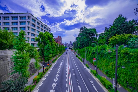 A cityscape at the urban street in Tokyo daytime wide shot photo