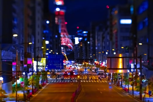 A night miniature urban city street near Tokyo tower in Tokyo photo