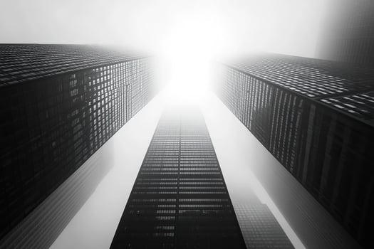 Business and finance concept. Architecture of a high-rise office building in the financial district of a modern metropolis. Black and white image photo