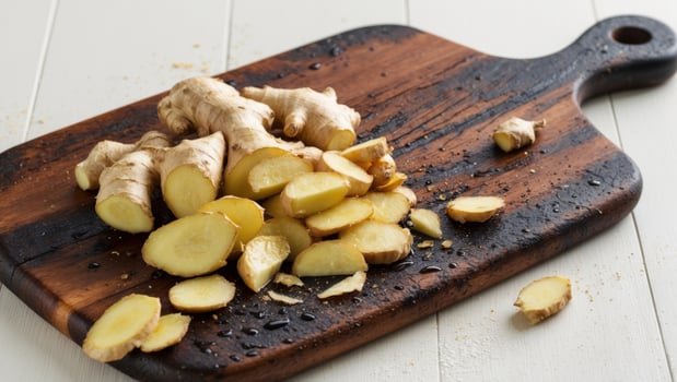Ginger on a cutting board photo