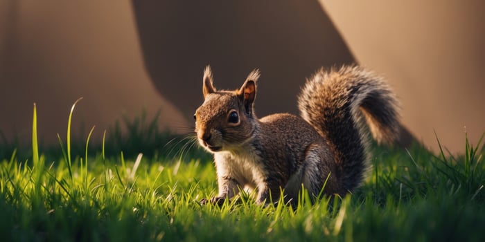 A squirrel is standing in the grass photo