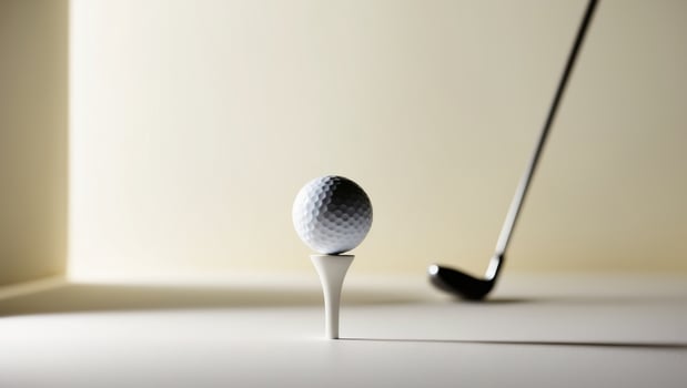 Golf ball on tee and golf club on the ground photo