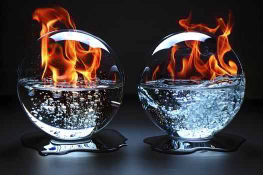 Fire and Water in Glass Spheres Balancing Natural Elements for Artistic Display or Decor photo