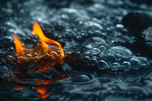 Fiery Flames and Bubbling Water Dynamic Elemental Contrast in Nature Photography photo