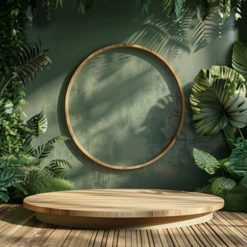 Wooden Platform With Circle Frame In Tropical Setting photo